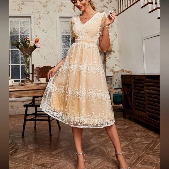 Luxe floral embroidered mesh dress